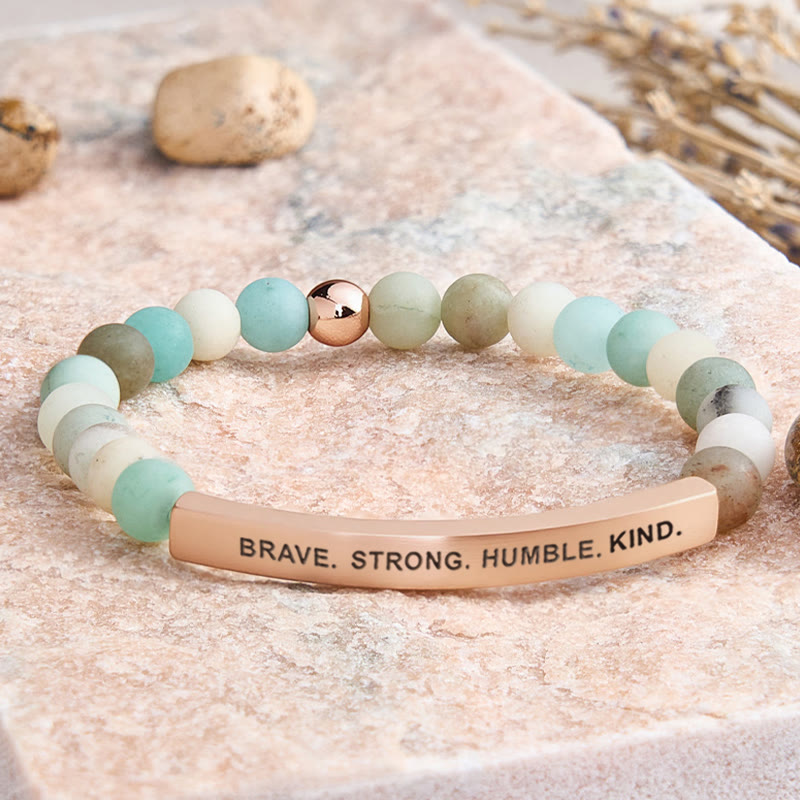 FuAttract Brave Strong Humble Kind Amazonite Tube Engraved Bracelet - Matt Amazonite - Rose Gold - image 5
