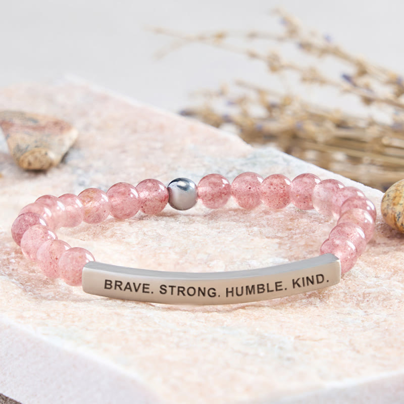FuAttract Brave Strong Humble Kind Amazonite Tube Engraved Bracelet - Strawberry Quartz - Silver - image 25