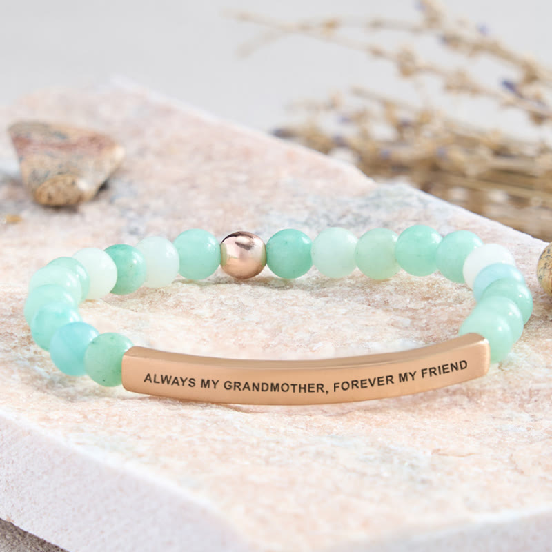 FuAttract Always My Grandmother Forever My Friend Amazonite Tube Engraved Bracelet - Amazonite - Rose Gold - image 0