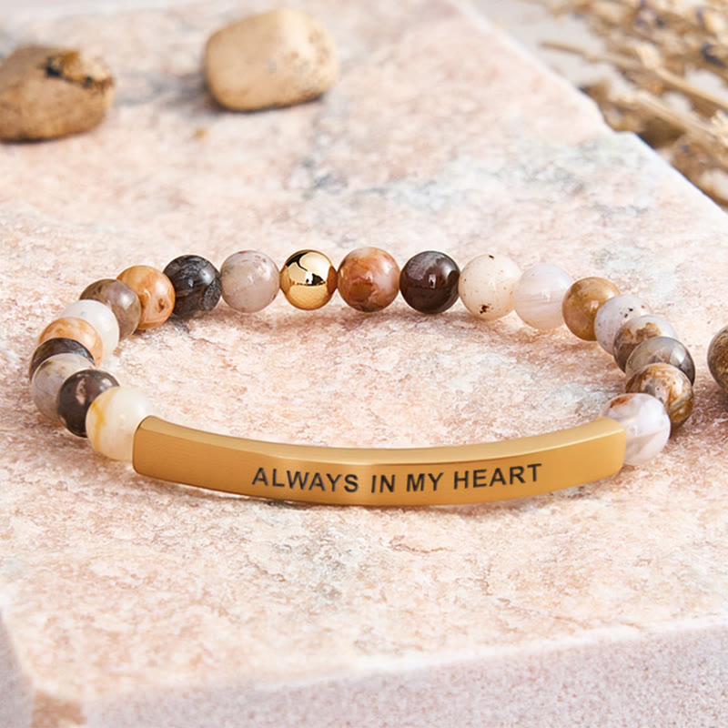 FuAttract Love & Healing Strawberry Quartz Tube Engraved Always In My Heart Bracelet - Bamboo Leaf Agate - Gold - image 18