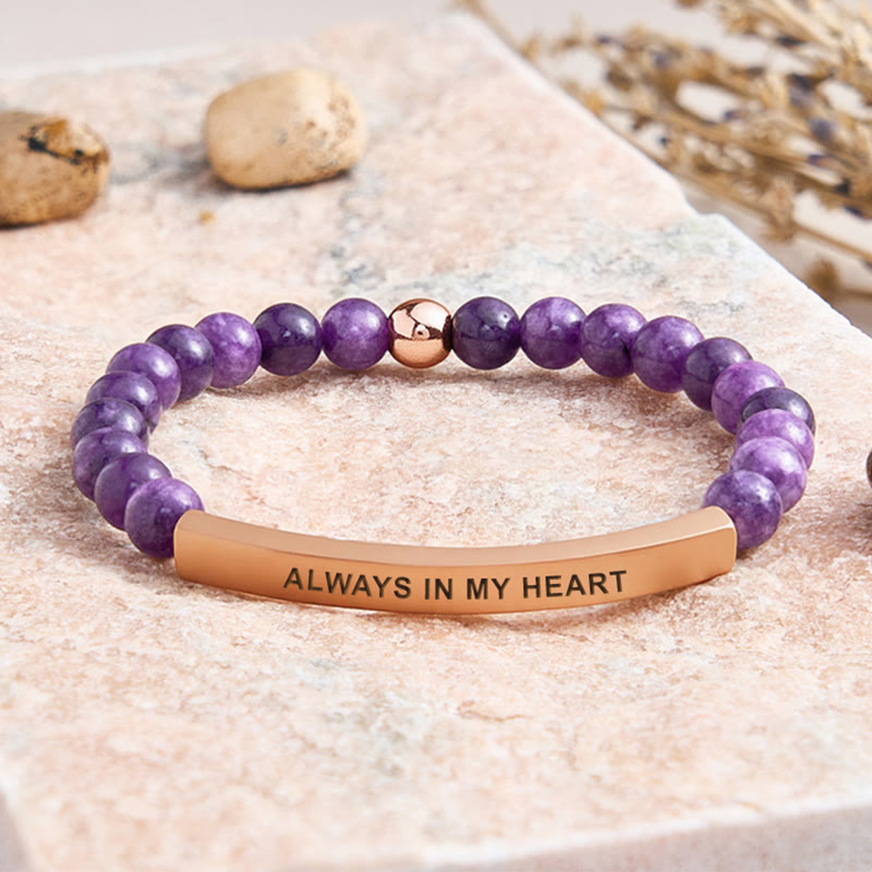 FuAttract Love & Healing Strawberry Quartz Tube Engraved Always In My Heart Bracelet - Amethyst - Rose Gold - image 25