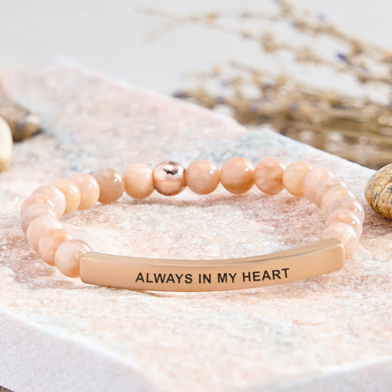 FuAttract Love & Healing Strawberry Quartz Tube Engraved Always In My Heart Bracelet - Sunstone - Rose Gold - image 29