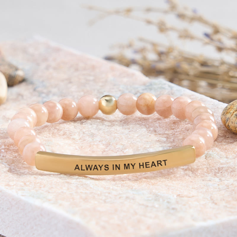 FuAttract Love & Healing Strawberry Quartz Tube Engraved Always In My Heart Bracelet - Sunstone - Gold - image 30