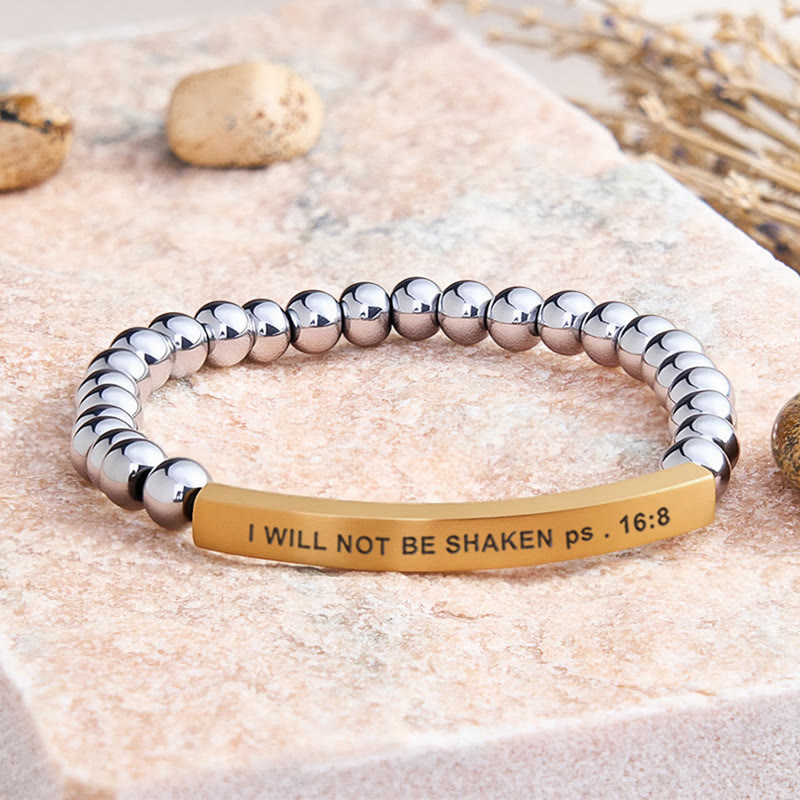 FuAttract I Will Not Be Shaken Ps 16:8 Hematite Tube Engraved Bracelet - Hematite - Gold - image 3
