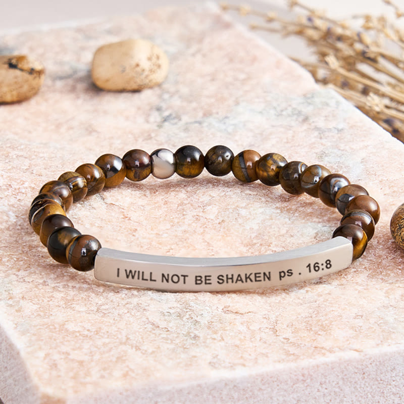 FuAttract I Will Not Be Shaken Ps 16:8 Hematite Tube Engraved Bracelet - Tiger's Eye - Silver - image 13