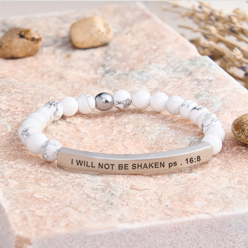 FuAttract I Will Not Be Shaken Ps 16:8 Hematite Tube Engraved Bracelet - White Turquoise - Silver - image 45