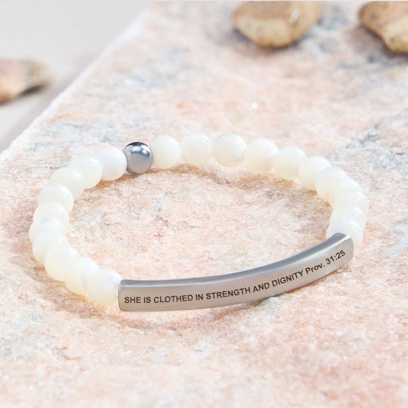 FuAttract She Is Clothed In Strength And Dignity Prov 31:25 Moonstone Tube Engraved Bracelet - Moonstone - Silver - image 0