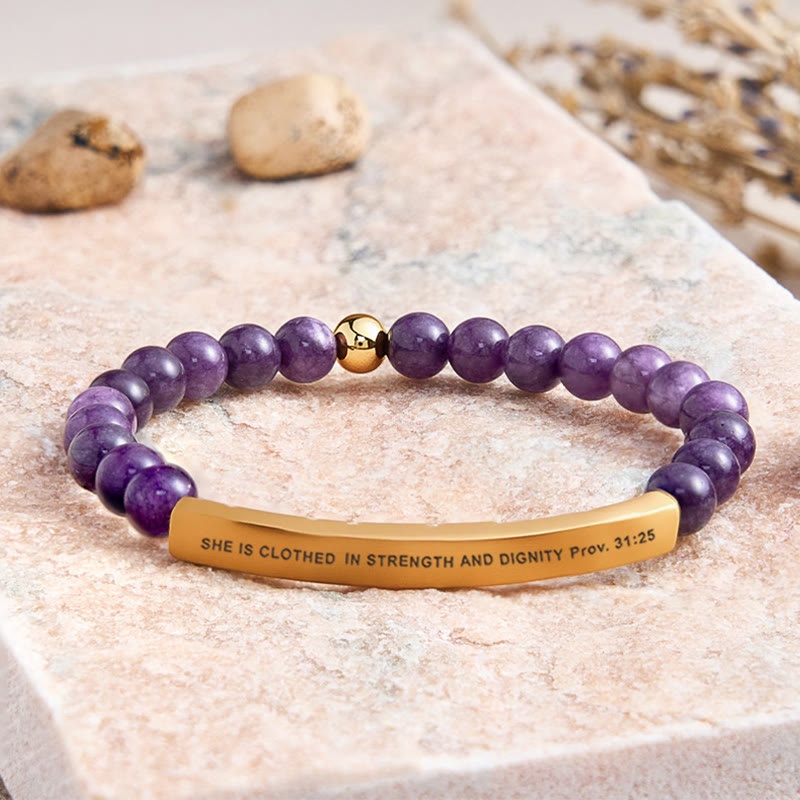 FuAttract She Is Clothed In Strength And Dignity Prov 31:25 Moonstone Tube Engraved Bracelet - Amethyst - Gold - image 27