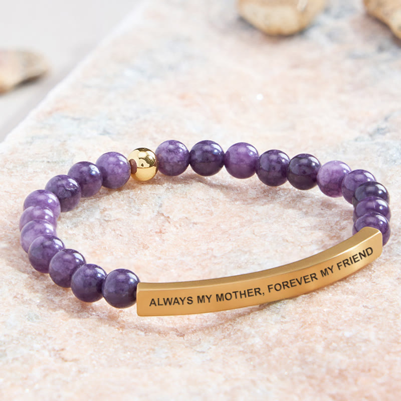 FuAttract Always My Mother Forever My Friend Amethyst Tube Engraved Bracelet - Amethyst - Gold - image 0