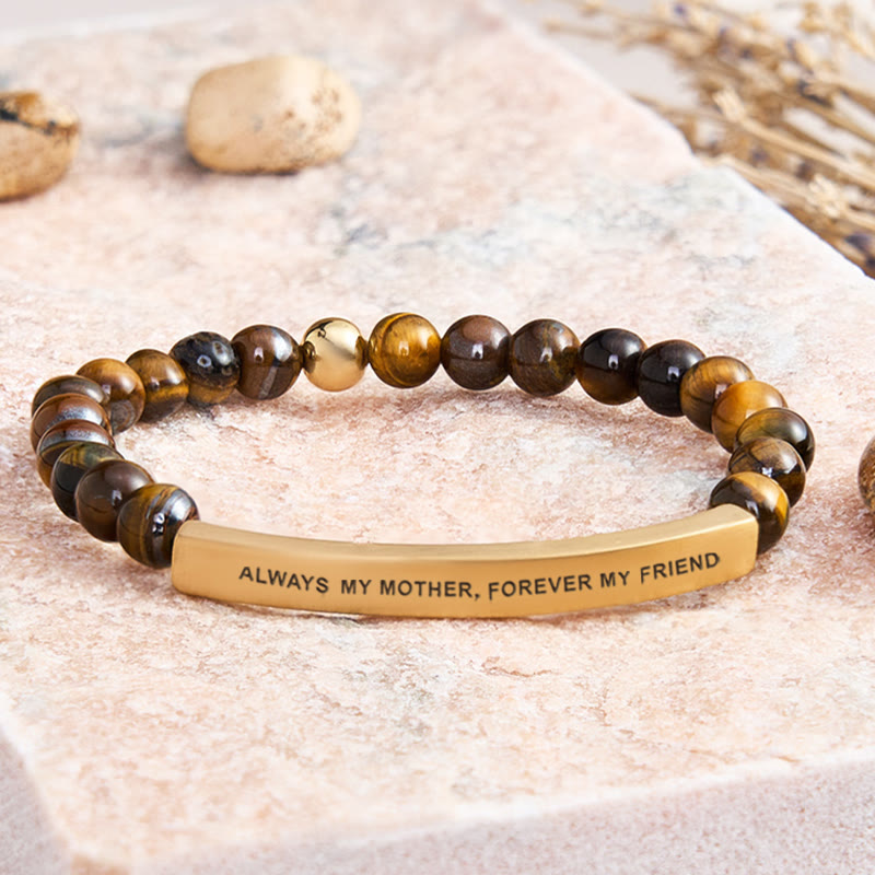 FuAttract Always My Mother Forever My Friend Amethyst Tube Engraved Bracelet - Tiger's Eye - Gold - image 14