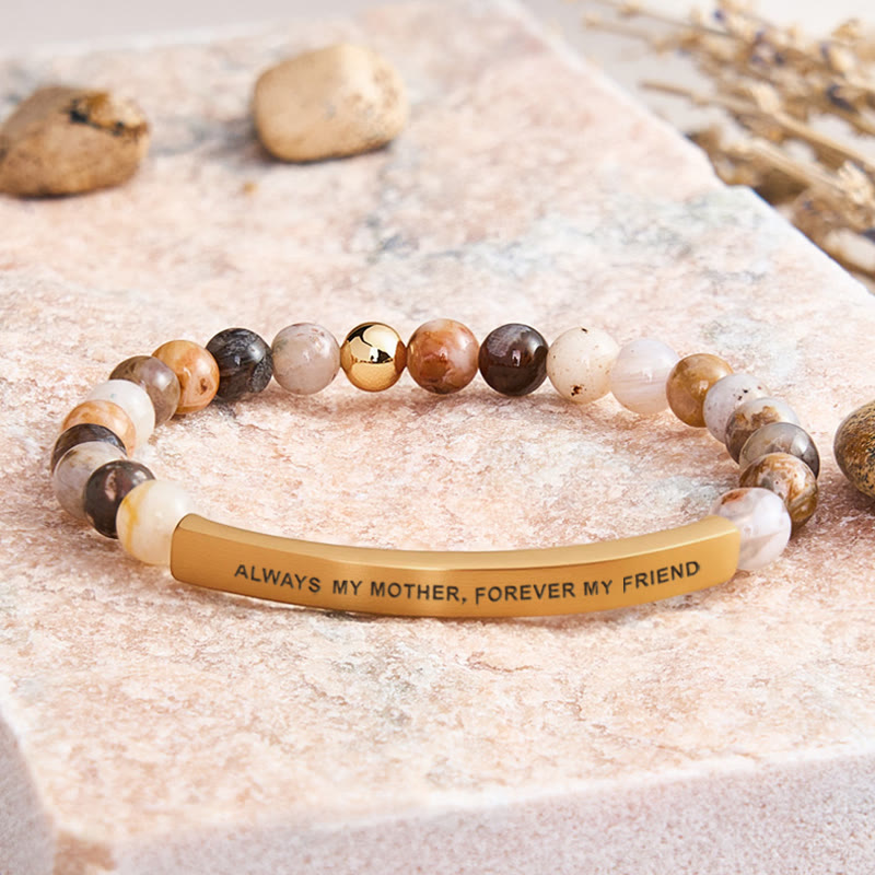 FuAttract Always My Mother Forever My Friend Amethyst Tube Engraved Bracelet - Bamboo Leaf Agate - Gold - image 18
