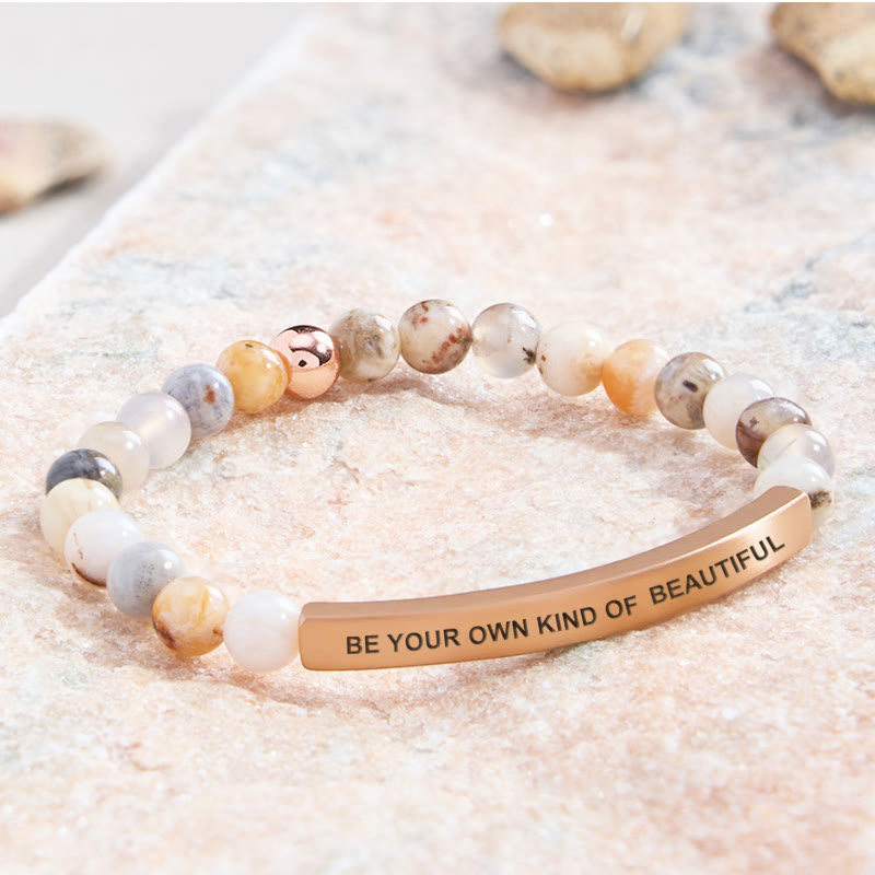 FuAttract Self Love & Confidence Bamboo Leaf Agate Tube Engraved Be Your Own Kind Of Beautiful Bracelet - image 1