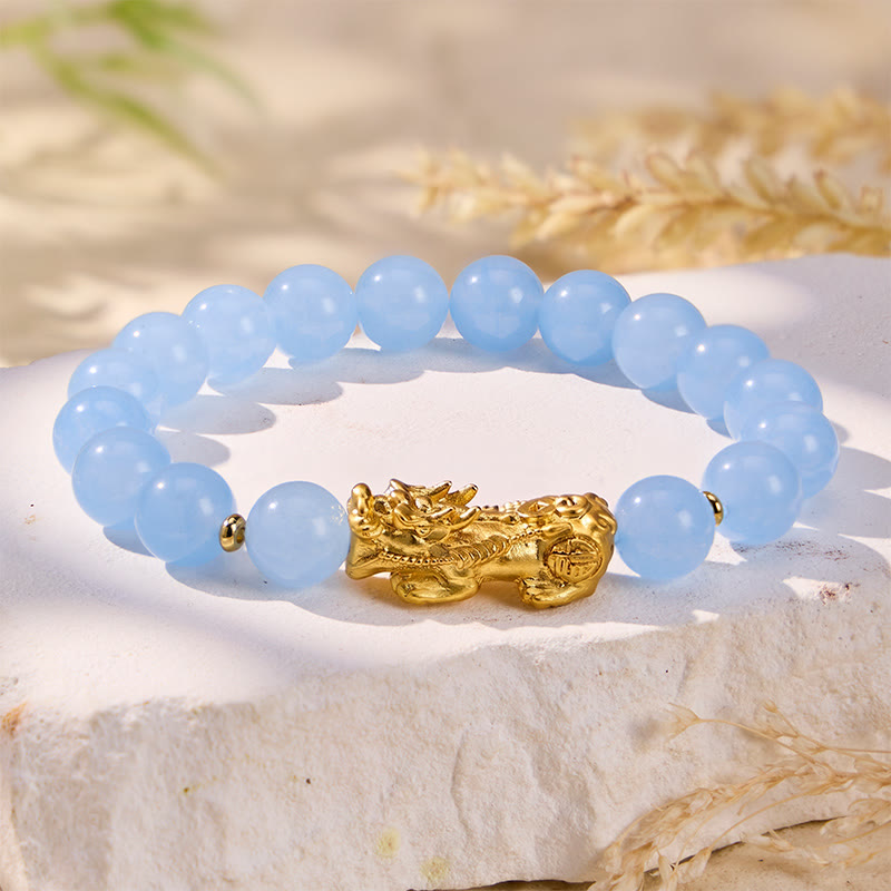 FuAttract Calm Energy Protection & Prosperity Light Sea Blue Agate Pixiu Fortune Crystal Bracelet - 10mm - image 0