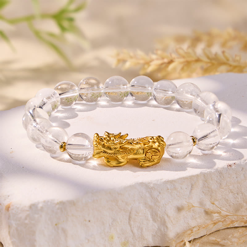 FuAttract Clarity Protection & Prosperity Clear Quartz Pixiu Wealth Bracelet - 10mm - image 0