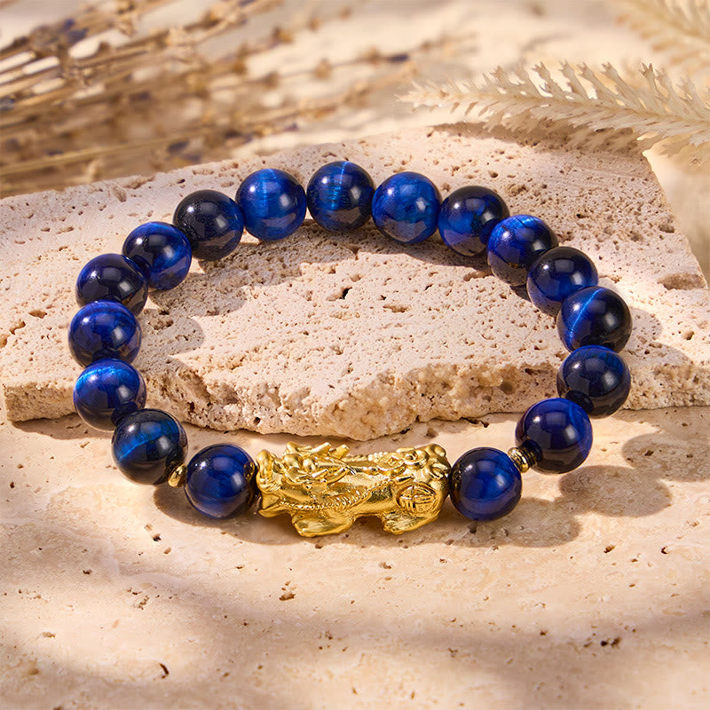 FuAttract Wisdom Protection & Wealth Natural Blue Tiger Eye Pixiu Prosperity Bracelet Gift - image 2