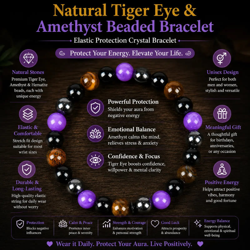FuAttract Protection Strength & Confidence Tiger Eye Amethyst Healing Bracelet - image 6