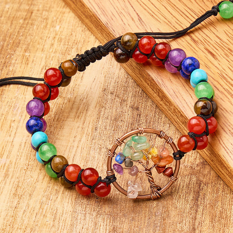 FuAttract Growth Balance & Connection Rainbow Crystal Bead Tree of Life Bracelet - image 1