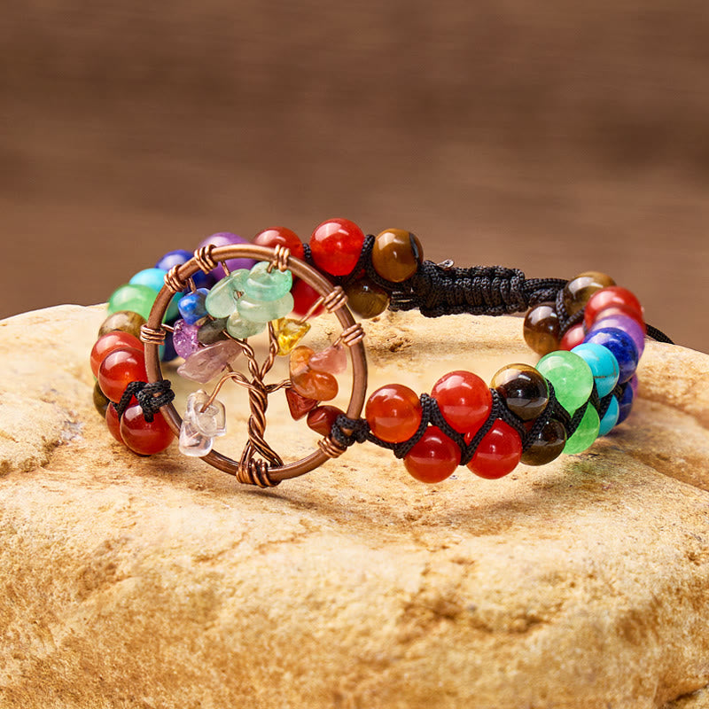 FuAttract Growth Balance & Connection Rainbow Crystal Bead Tree of Life Bracelet - image 2