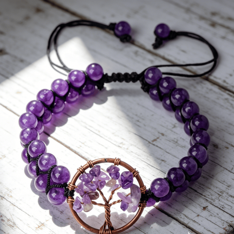 FuAttract Growth Balance & Connection Rainbow Crystal Bead Tree of Life Bracelet - Amethyst 1 - image 9