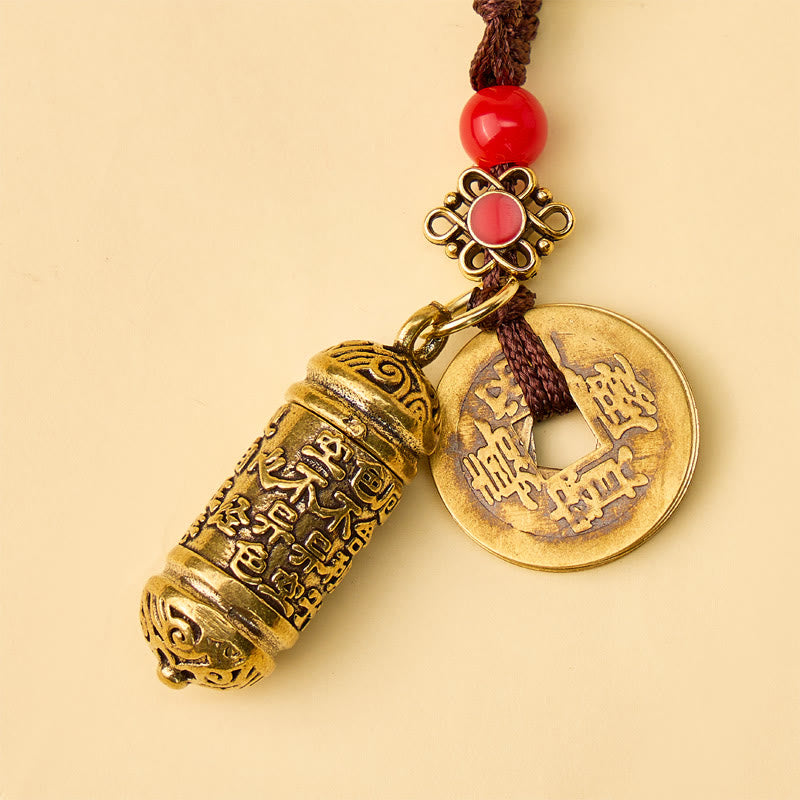 FuAttract Protection Prosperity & Blessing Brass Heart Sutra Five Emperor Coins Keychain - image 1