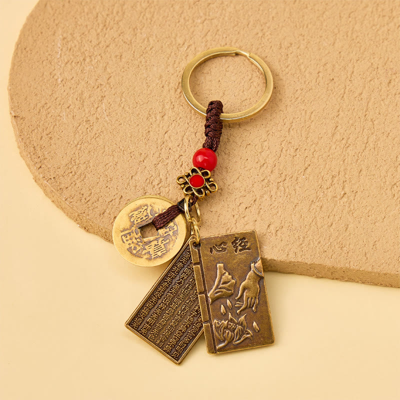 FuAttract Protection Prosperity & Blessing Brass Heart Sutra Five Emperor Coins Keychain - Flip-Page Heart Sutra Book - image 9