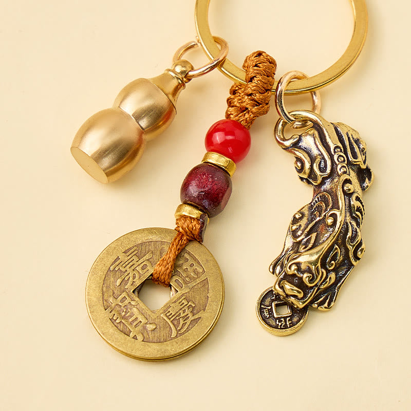 FuAttract Wealth Protection & Prosperity Brass Pixiu Calabash Keychain - image 1