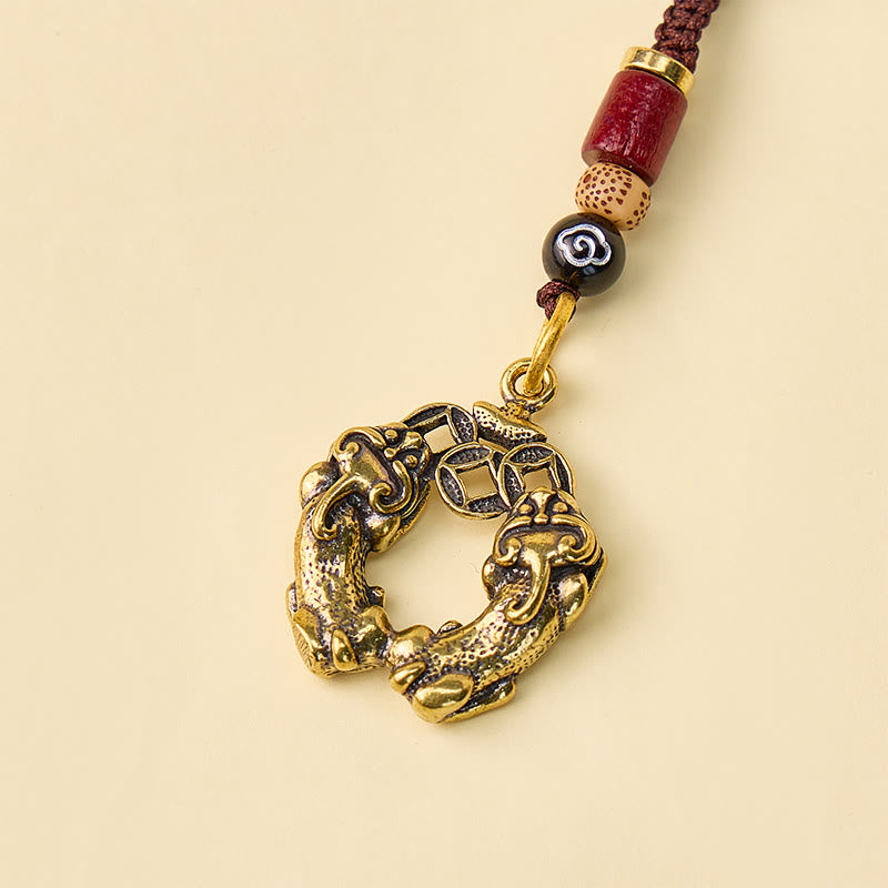 FuAttract Wealth & Protection Brass Double Pixiu Money Biting Keychain With Auspicious Cloud - image 1