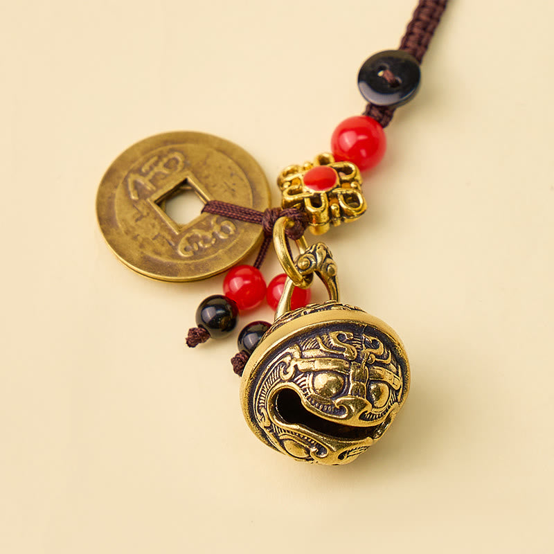FuAttract Wealth Protection & Good Fortune Brass Suanni Bell Five Emperor Coins Car Keychain - image 1