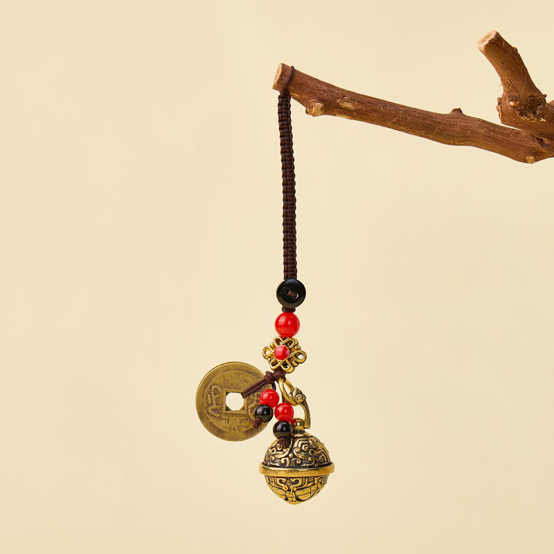 FuAttract Wealth Protection & Good Fortune Brass Suanni Bell Five Emperor Coins Car Keychain - image 2