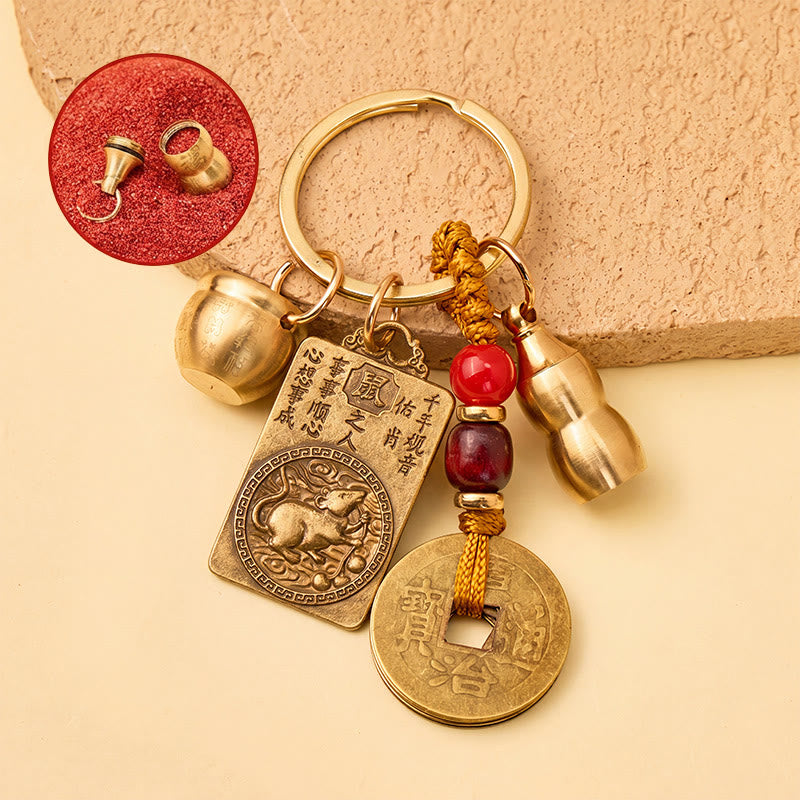 FuAttract Brass Chinese Zodiac Hundred Blessings Jar Guardian Buddha Five Emperor Coins Calabash Keychain - Rat - image 8
