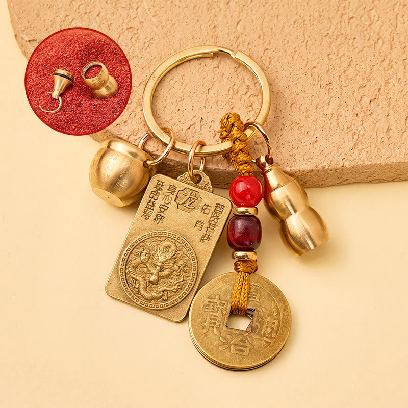 FuAttract Brass Chinese Zodiac Hundred Blessings Jar Guardian Buddha Five Emperor Coins Calabash Keychain - Dragon - image 16