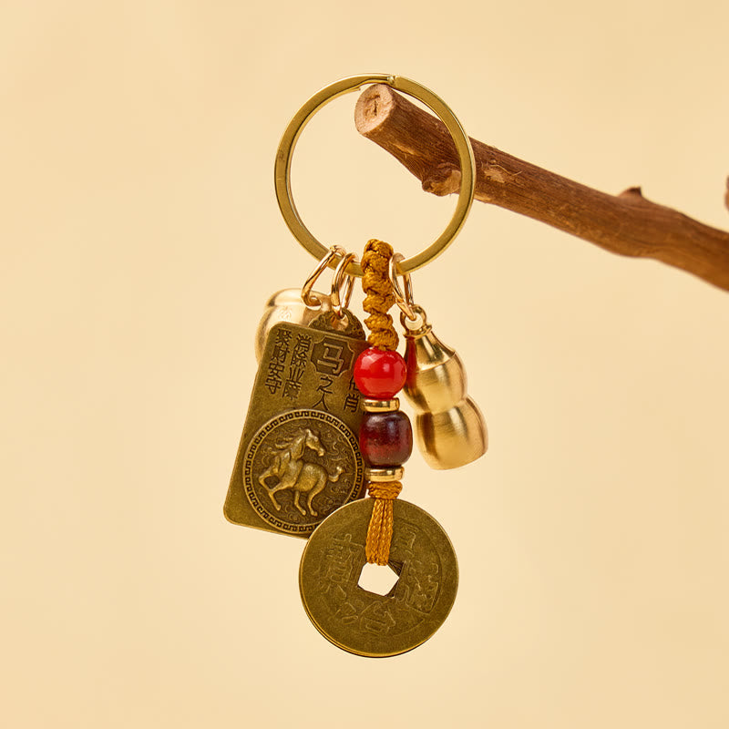 FuAttract Brass Chinese Zodiac Hundred Blessings Jar Guardian Buddha Five Emperor Coins Calabash Keychain - image 2