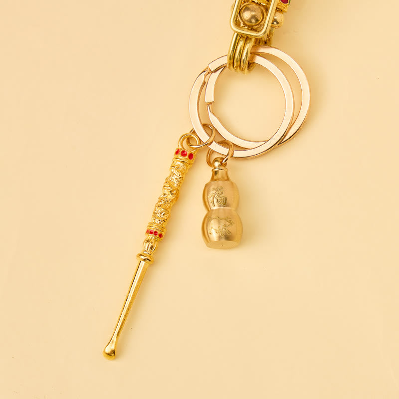 FuAttract Protection Luck & Safe Brass Chinese Zodiac Calabash Ear Pick Bird Clip Keychain - image 1