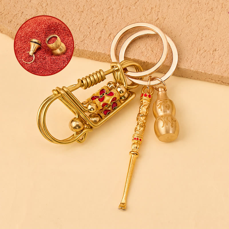 FuAttract Protection Luck & Safe Brass Chinese Zodiac Calabash Ear Pick Bird Clip Keychain - Ox - image 9