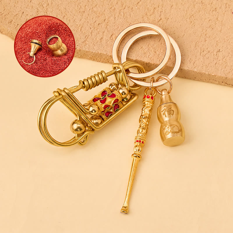 FuAttract Protection Luck & Safe Brass Chinese Zodiac Calabash Ear Pick Bird Clip Keychain - Rabbit - image 11