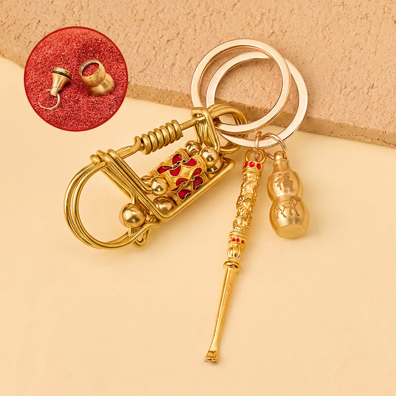 FuAttract Protection Luck & Safe Brass Chinese Zodiac Calabash Ear Pick Bird Clip Keychain - Goat - image 15