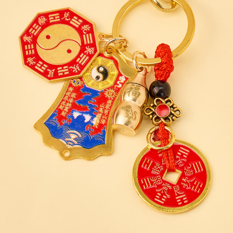 FuAttract Peace Wealth & Safety Zinc Alloy Chinese Zodiac Calabash House Protection Amulet Keychain - image 1