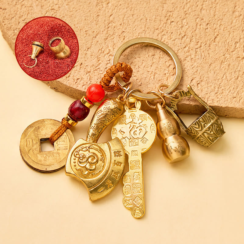 FuAttract Prosperity Luck & Fortune Brass Chinese Zodiac Blessing Axe Keychain With Pixiu - Snake - image 0