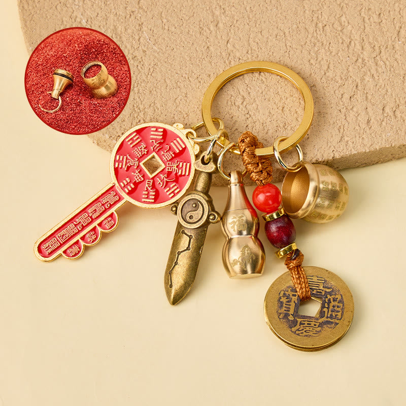 FuAttract Wealth & Good Fortune Brass Chinese Zodiac Calabash Keychain With Seven Grains - Horse - image 0