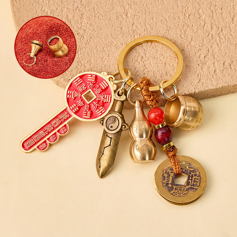 FuAttract Wealth & Good Fortune Brass Chinese Zodiac Calabash Keychain With Seven Grains - Rooster - image 24