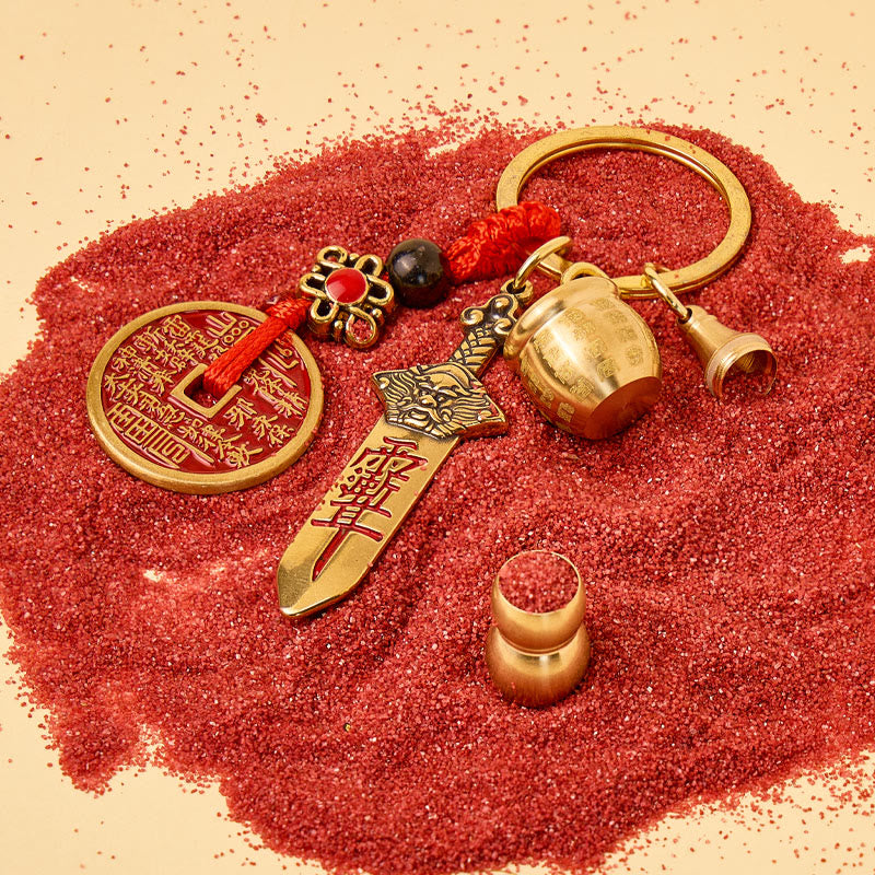 FuAttract Protection & Wealth Brass Chinese Zodiac Calabash Seven Star Sword Lucky Keychain - image 3