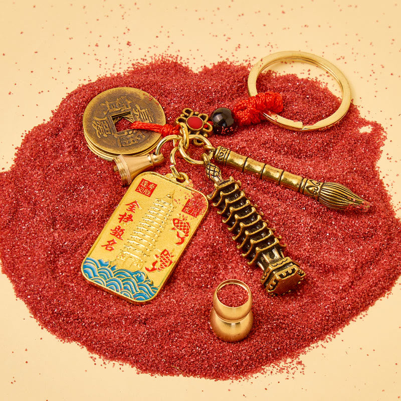 FuAttract Career Growth & Prosperity Brass Chinese Zodiac Chinese Keychain With Wenchang Talisman - image 3