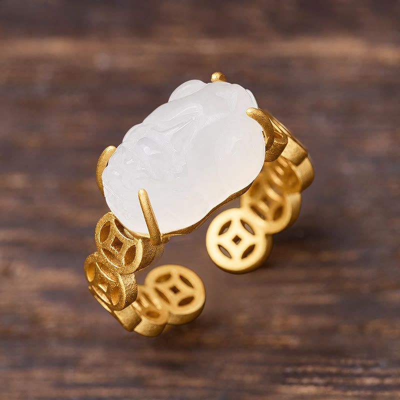 FuAttract Wealth Protection & Prosperity Hetian Jade Pixiu Coin Open Ring - Adjustable - image 0