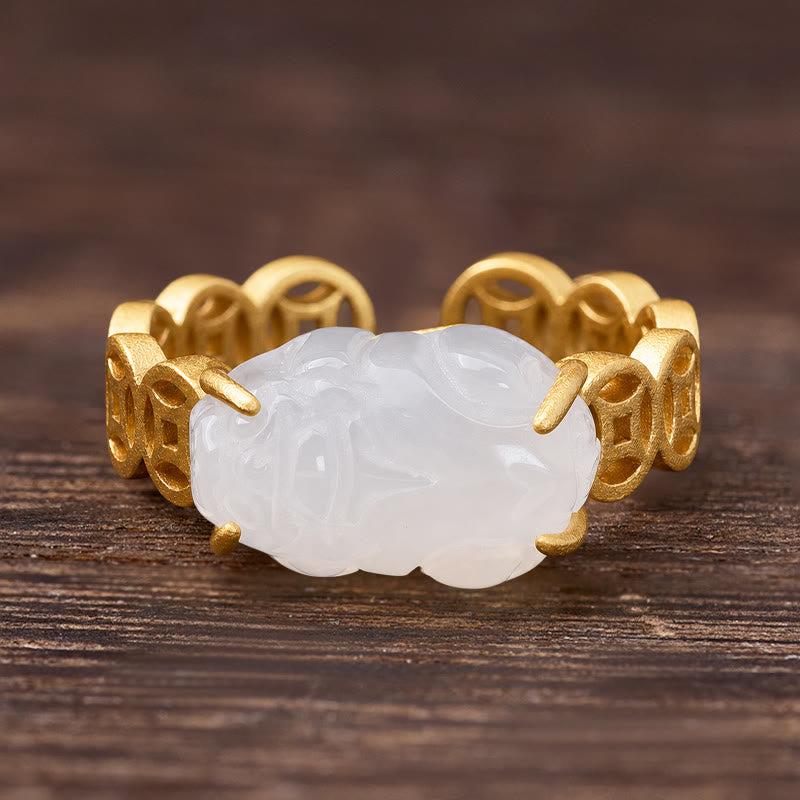 FuAttract Wealth Protection & Prosperity Hetian Jade Pixiu Coin Open Ring - image 1