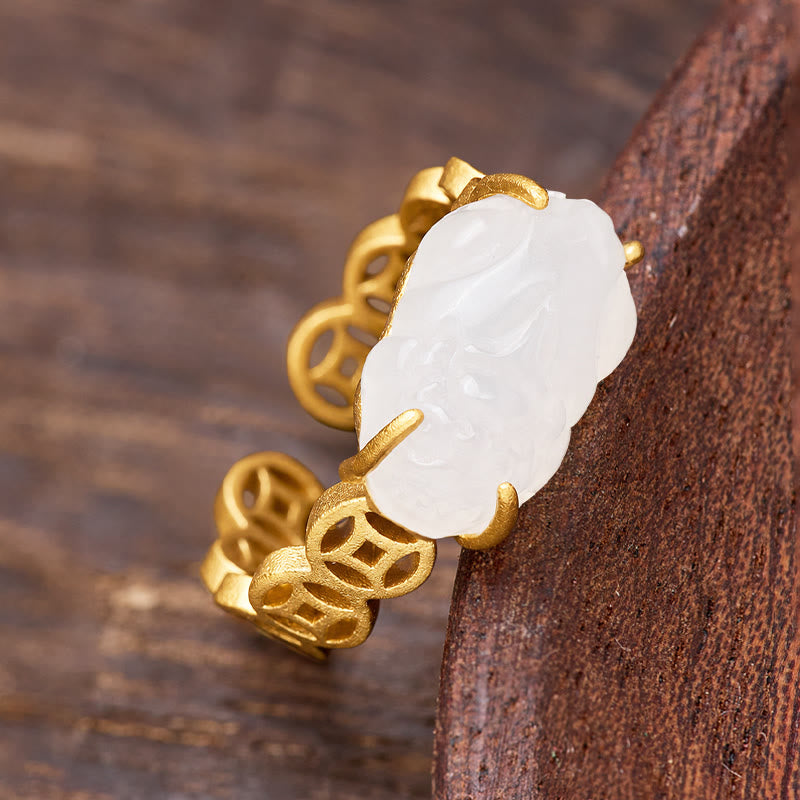 FuAttract Wealth Protection & Prosperity Hetian Jade Pixiu Coin Open Ring - image 2