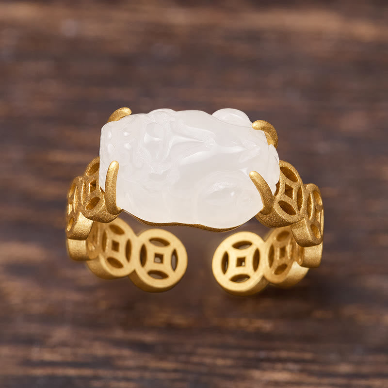 FuAttract Wealth Protection & Prosperity Hetian Jade Pixiu Coin Open Ring - image 4