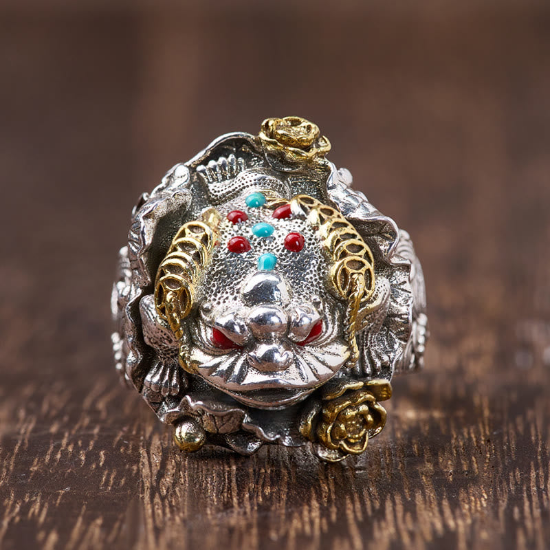 FuAttract Wealth Luck & Blessings Golden Toad Inlaid Vintage Ring - image 0