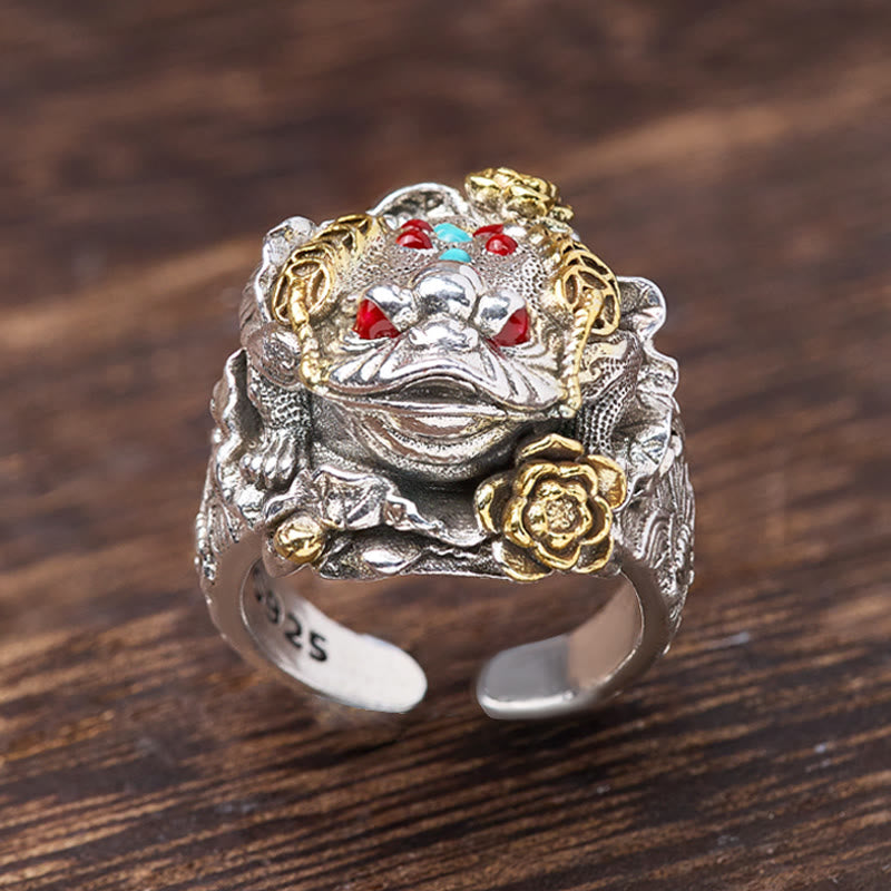 FuAttract Wealth Luck & Blessings Golden Toad Inlaid Vintage Ring - South Red Agate - image 4