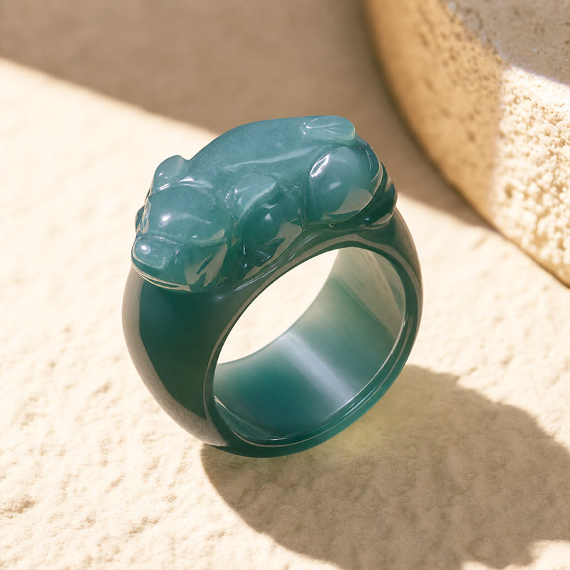 FuAttract Prosperity Protection & Harmony Natural Blue Jadeite Carved Pixiu Ring - image 3