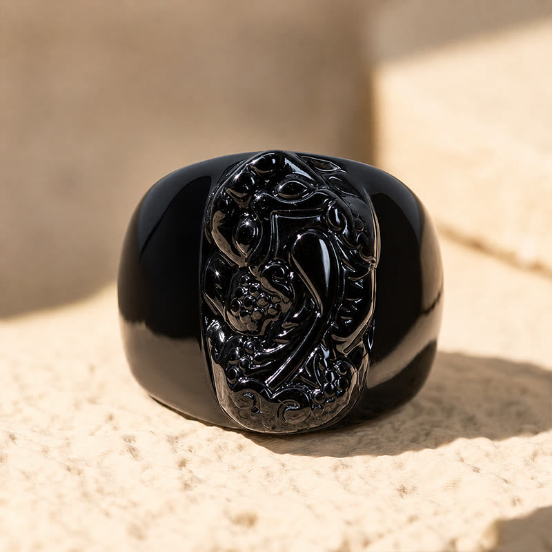 FuAttract Protection Wealth & Confidence Black Obsidian Minimalist Fashion Ring With Pixiu - US 13 - image 0